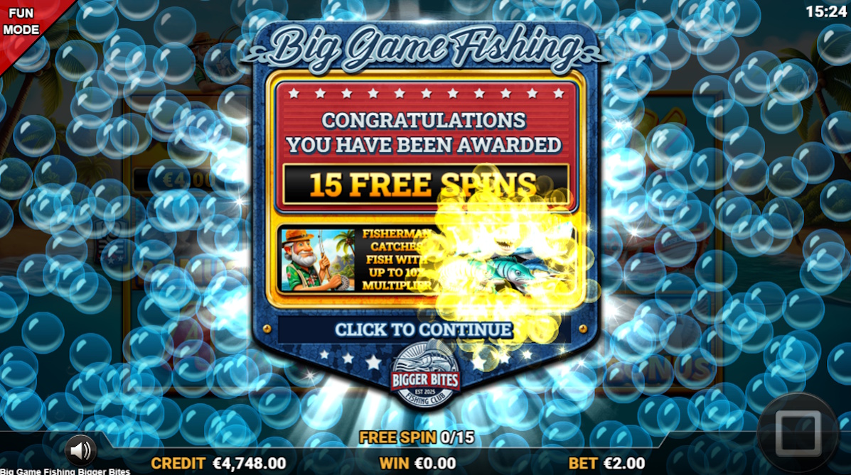 Free spins won in Big Game Fishing Bigger Bites by Reflex Gaming
