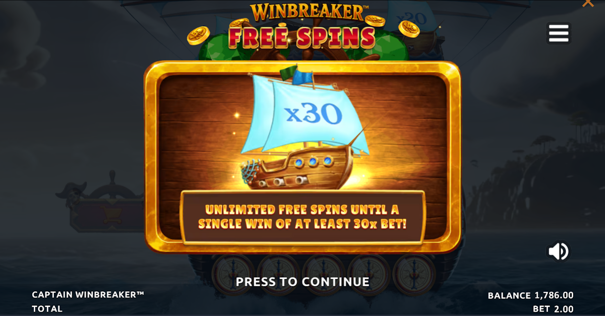 Free spins won in Captain WinBreaker by Northern Lights Gaming