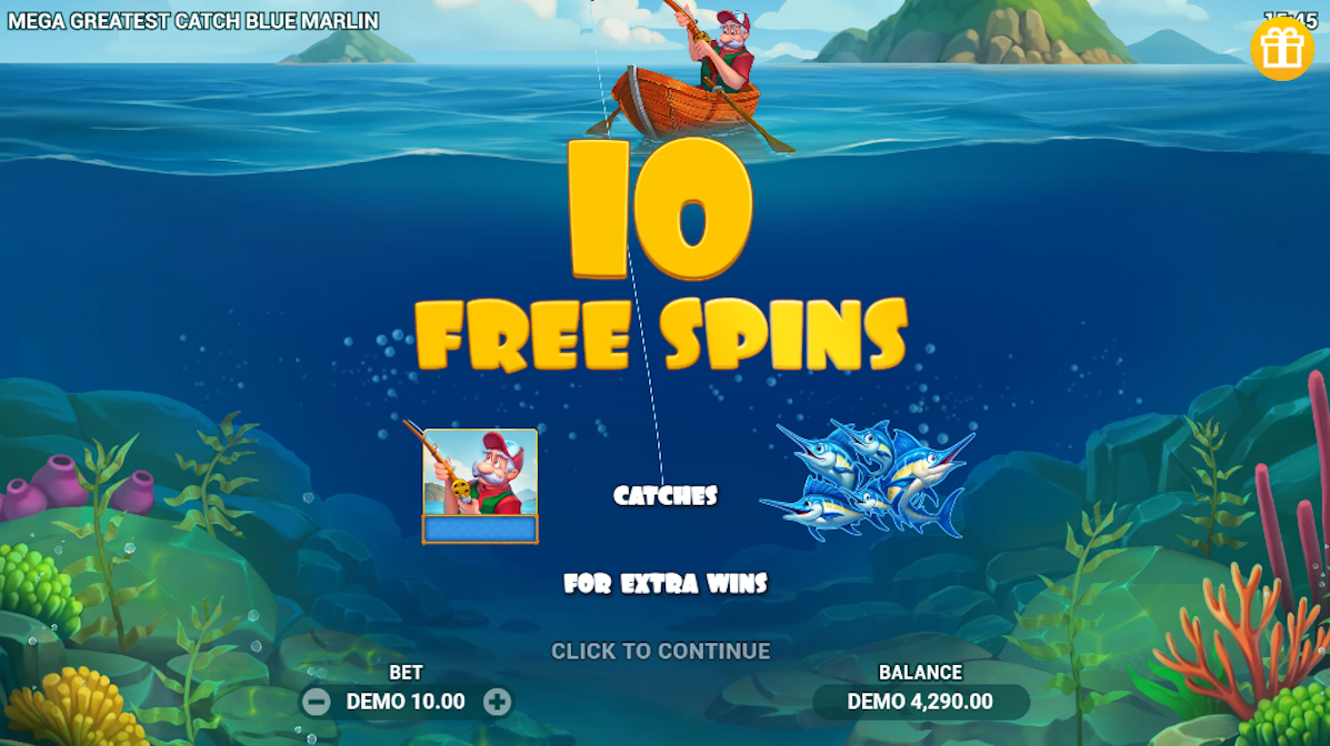 Free spins won in Mega Greatest Catch Blue Marlin by Evoplay