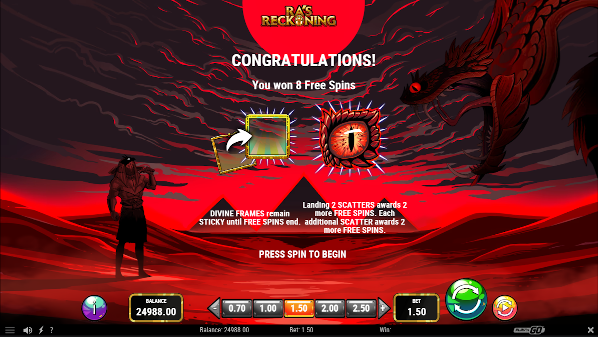 Free spins won in Ra's Reckoning by Play'n GO