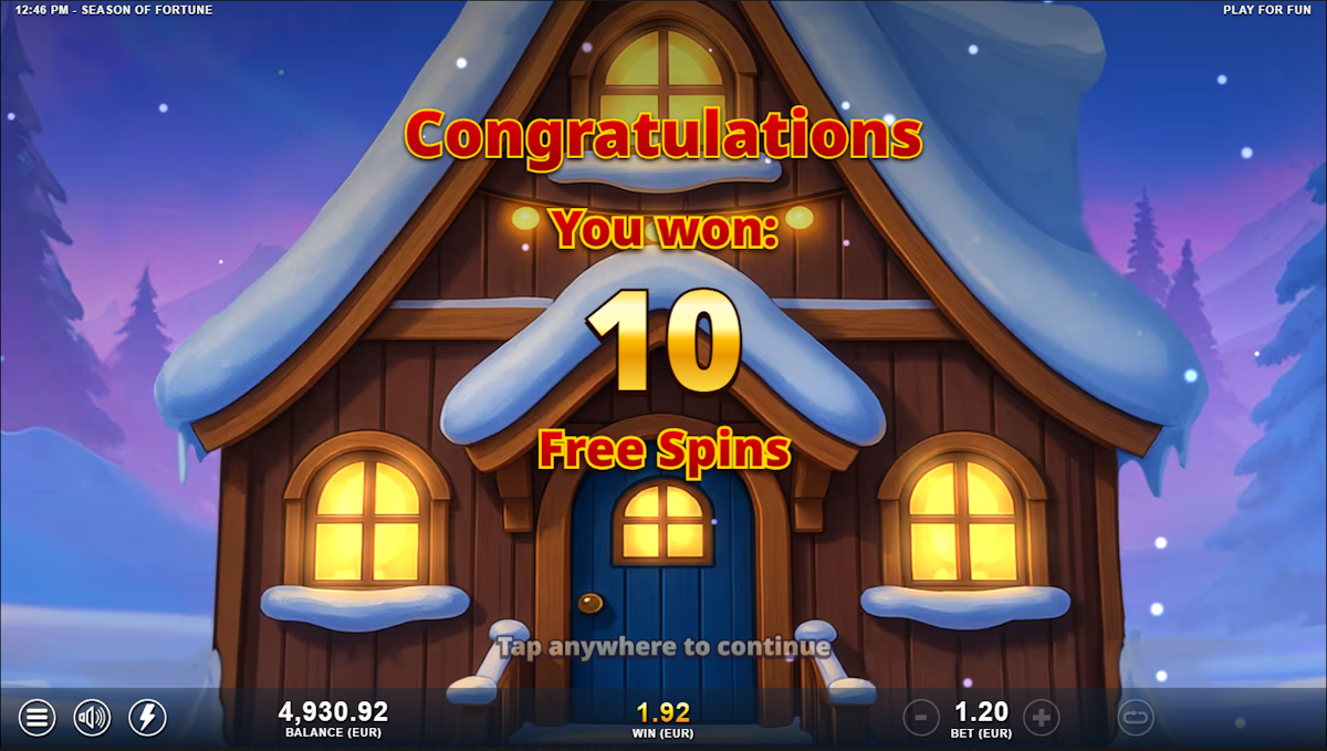 Free spins won in Season of Fortune by Slotmill