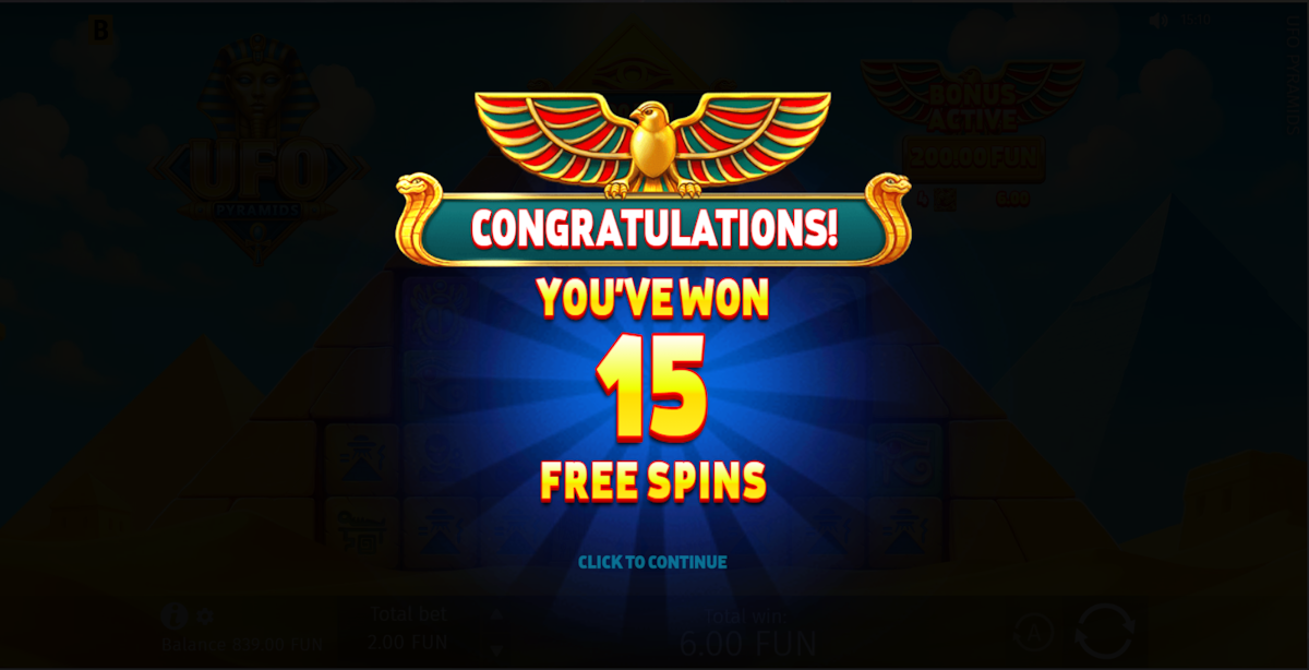 Free spins won in UFO Pyramids by BGaming