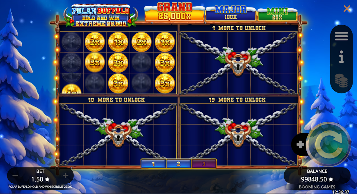 Hold & win feature in Polar Buffalo Hold and Win Extreme 25000 by Booming Games