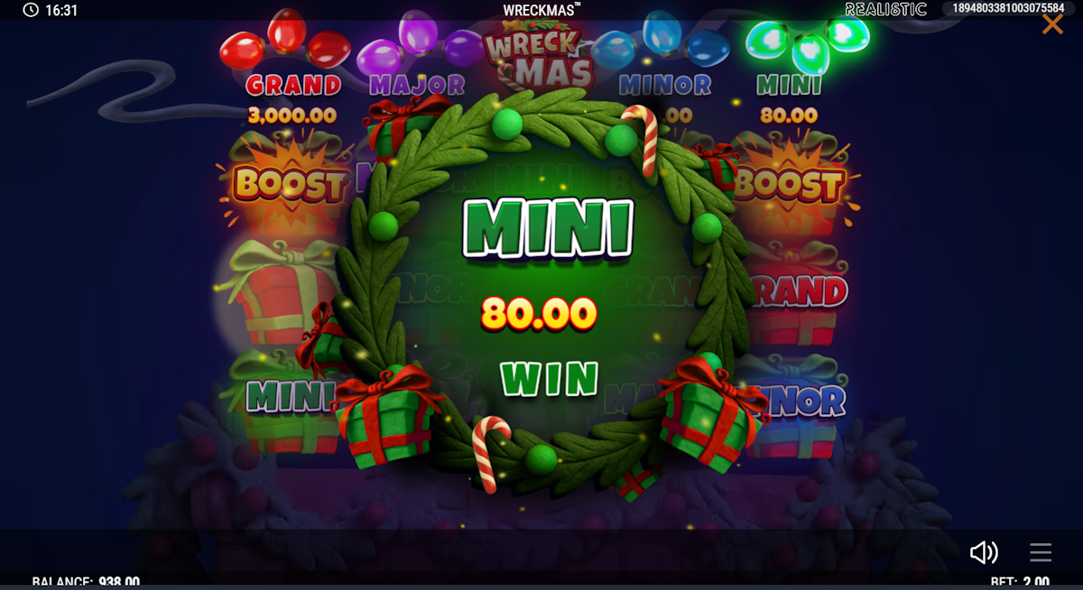 Mini jackpot win in Wreckmas by Realistic Games