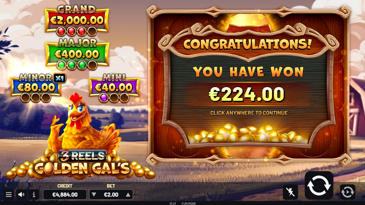 A win in Golden Gal’s 3 Reels by IndigoMagic