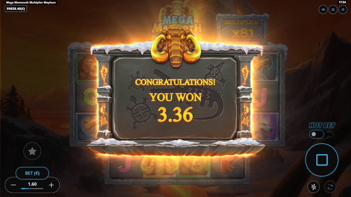 A win in Mega Mammoth - Multiplier Mayhem by Gaming Corps
