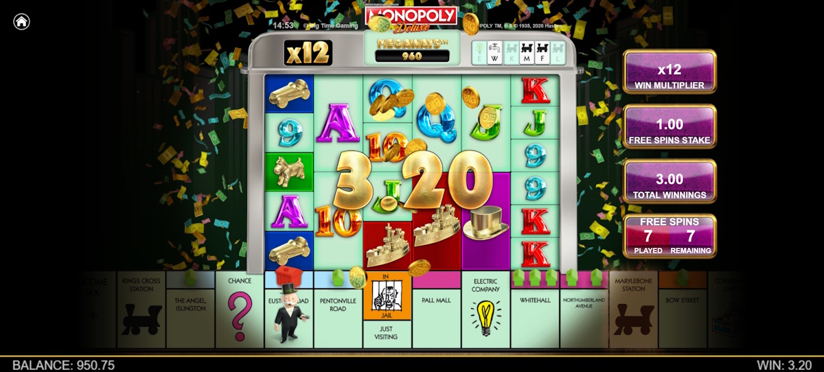 A win in Monopoly Deluxe by Big Time Gaming
