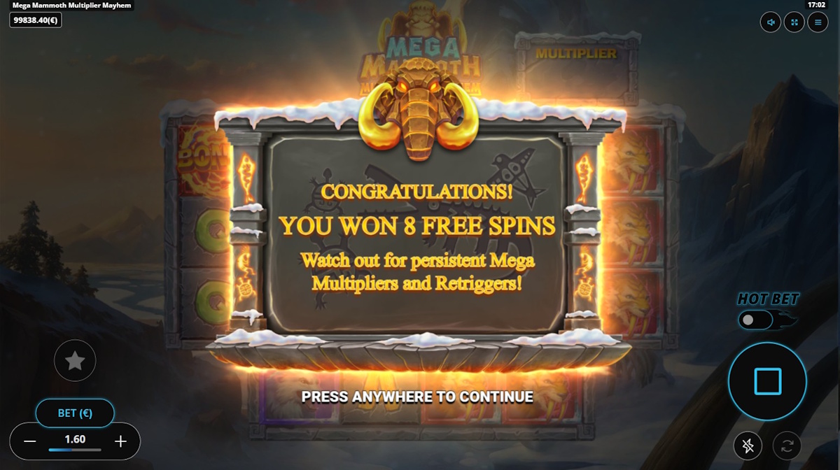 Free spins won in Mega Mammoth - Multiplier Mayhem by Gaming Corps