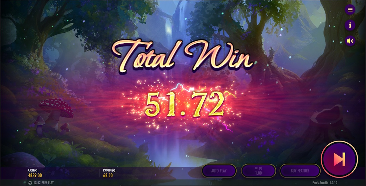 Total win in Pan’s Arcadia by Thunderkick